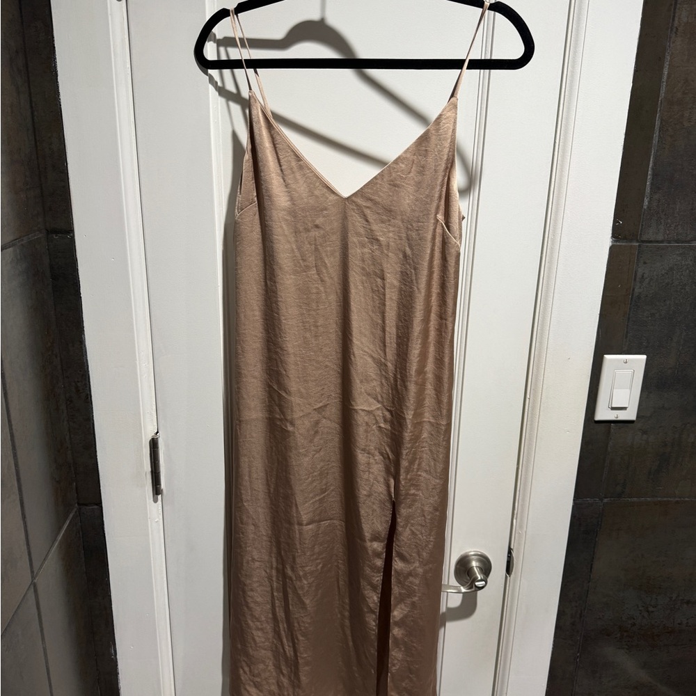 Aritzia Wilfred Satin Nude Tan Slip Dress with Side Slit - RARE